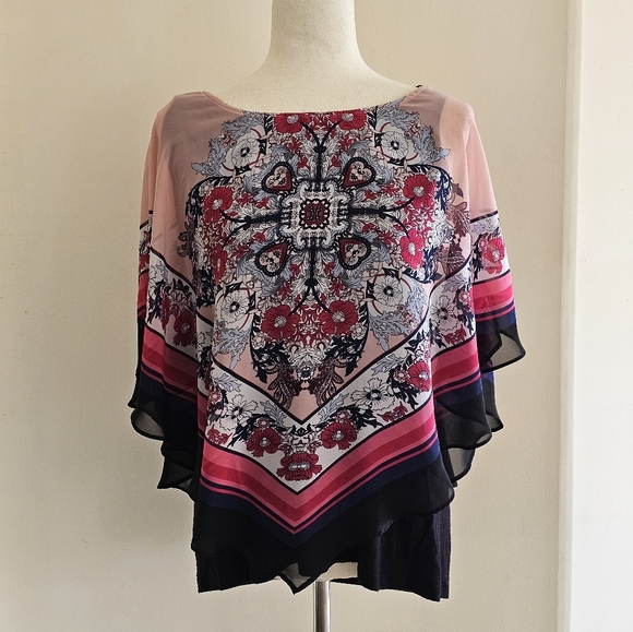 Apt. 9 Sheer Floral Print Poncho Blouse Top – Size Large - Picture 1 of 9
